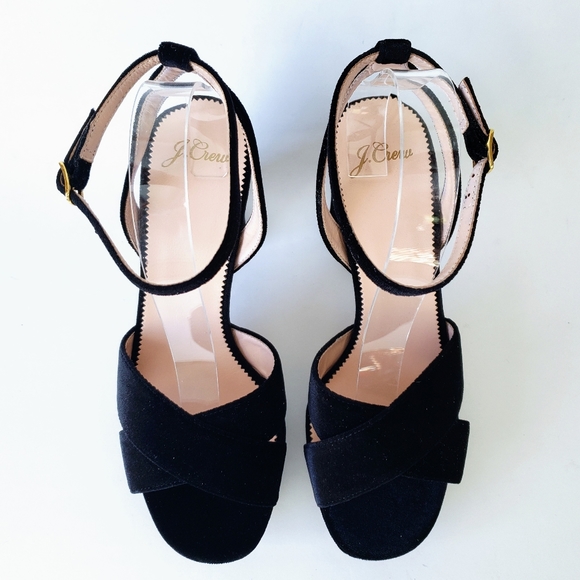 J. Crew Collection Criss-Cross Velvet Platform Heels Black 70s Retro Size 10 - Picture 5 of 6